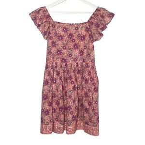 SLV Sutz La Vague Floral Print Flutter Sleeve Mini Dress Coral/Pink Women's US 4